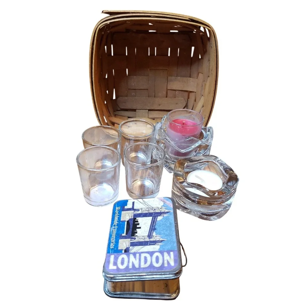 Longaberger 1989 Basket Bundle Designspirations London Candle Glass Votive‎ Set